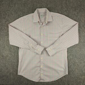 Peter Millar Shirt Mens Medium White Red Blue Plaid Casual Stretch Button Down